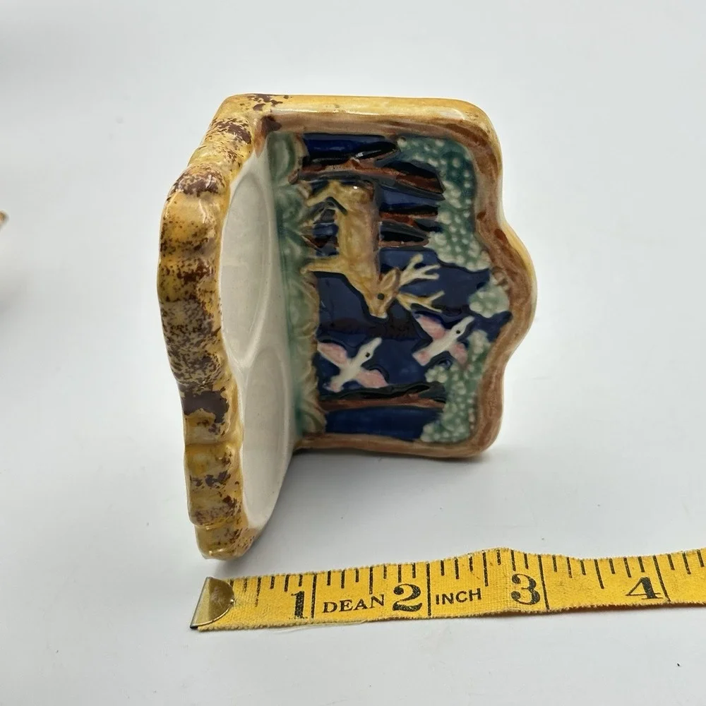 Rare 1950s Native American Salt‎ Pepper Shakers W/ Stand Headdress Pipe Japan